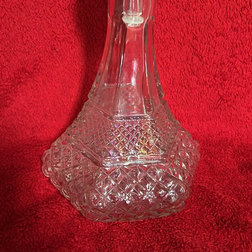 Diamond Cut Vintage Brandy Decanter Point Top 11.50’ High